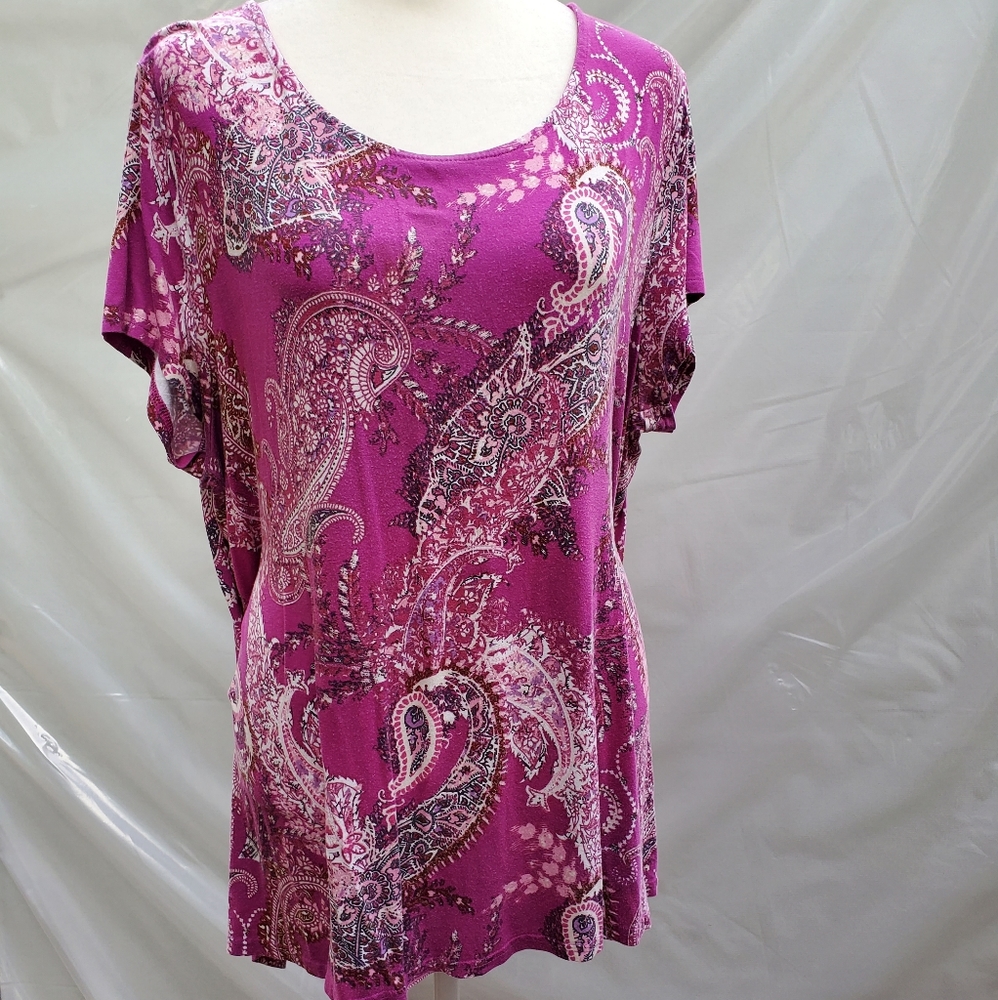 Simply Emma print blouse, short sleeve, 2X